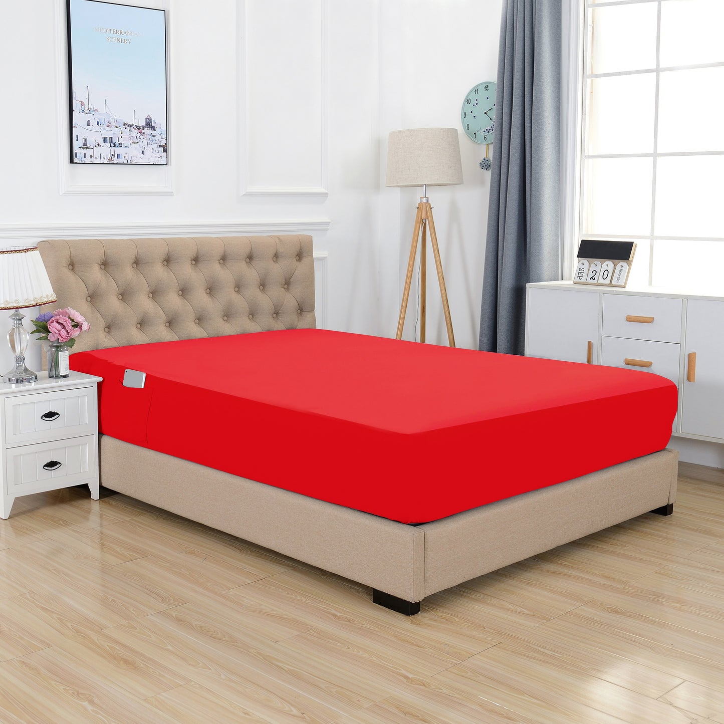 Mocassi 1-Piece 18" - 21" Deep Single Fitted Sheet for High Mattress, Smart Pocket, Luxury and Wrinkle Resistant 1500 Series Egyptian Quality