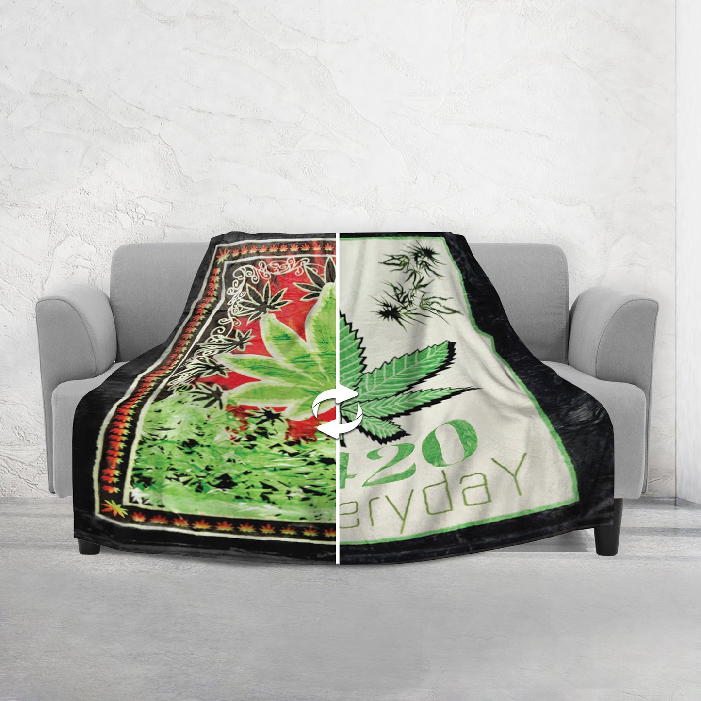 Mocassi Marijuana Printed Reversible Blanket Oversized Couch -  Queen Blanket