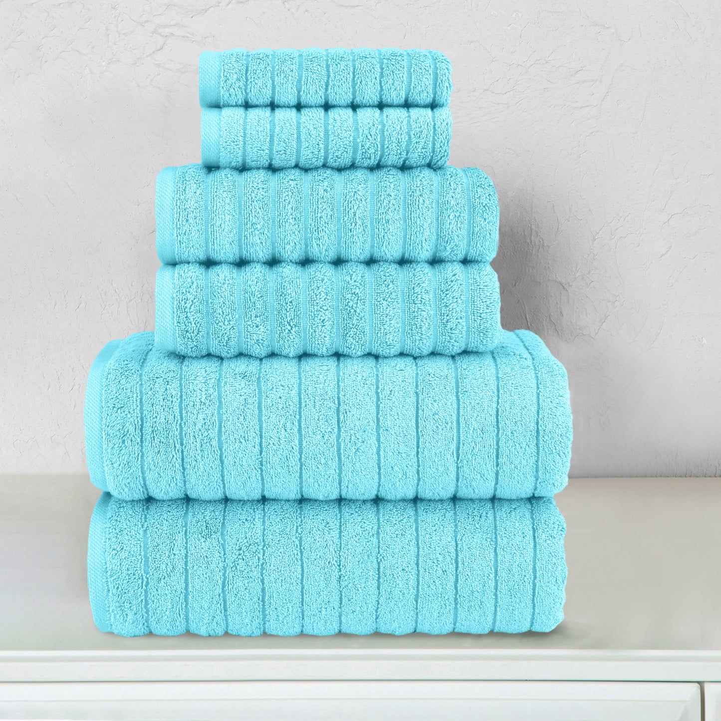 Mocassi 6-Piece Turkish Cotton Corduroy Towel Set, 2 Washcloths, 2 Hand Towels and 2 Bath Towels