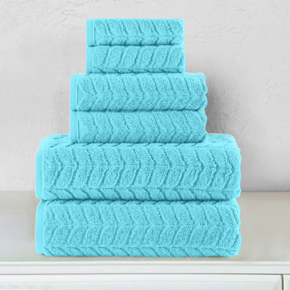 Mocassi 6-Piece Turkish Cotton Braided Towel Set, 2 Washcloths, 2 Hand Towels and 2 Bath Towels