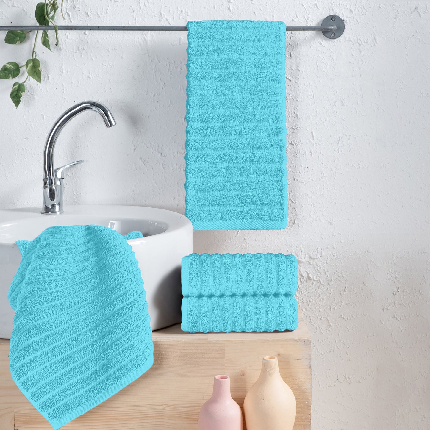 Mocassi 4-Pack Premium Turkish Cotton Corduroy Stripe Hand Towel Set, 16 x 28 inch