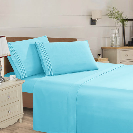 Mocassi 4-Piece 3 Line Embroidery Sheet Set, Bright Shades.