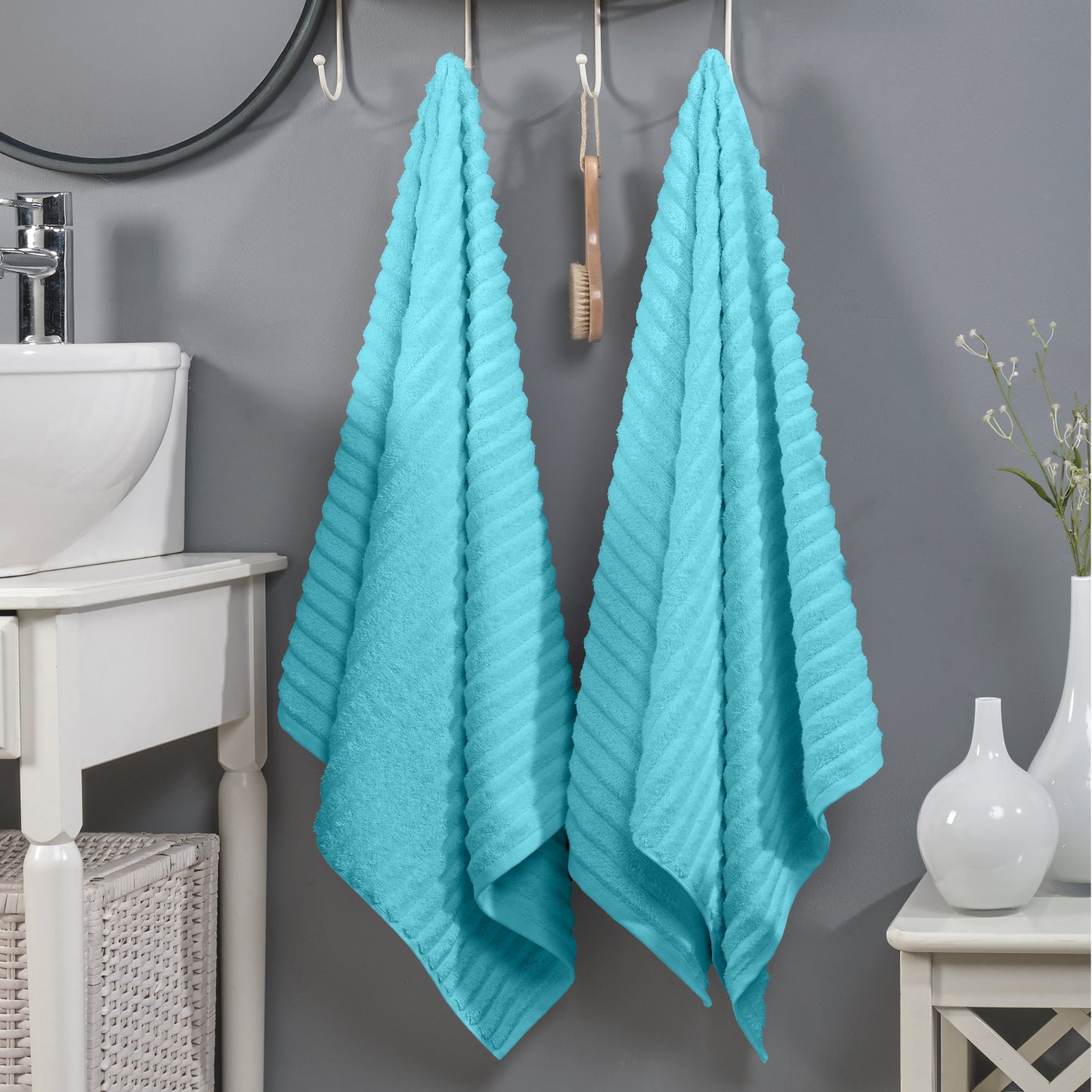 Mocassi 2-Pack Premium Turkish Cotton Corduroy Stripe Bath Towel Set, 27 x 54 inch