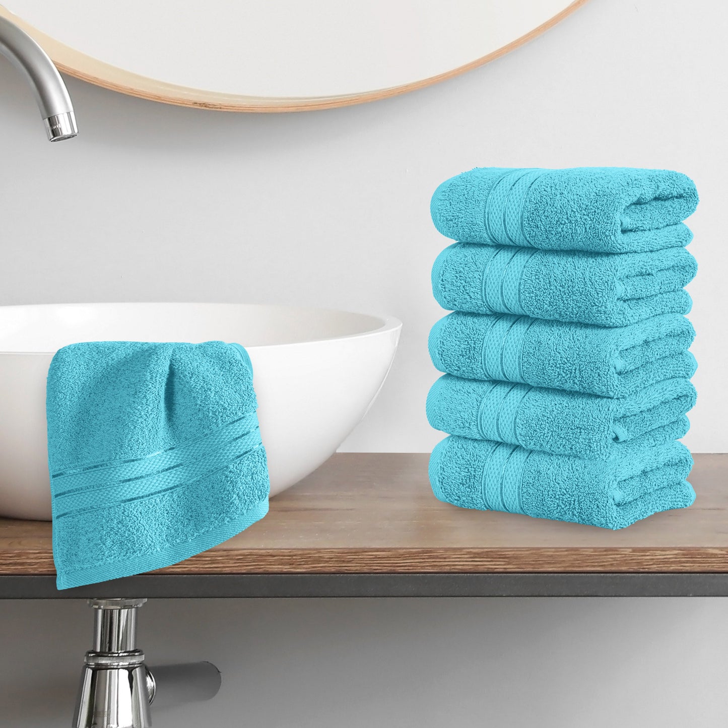 Mocassi 6-Pack Premium Turkish Cotton Three Line Popcorn Washcloths Set, 13 x 13 inch
