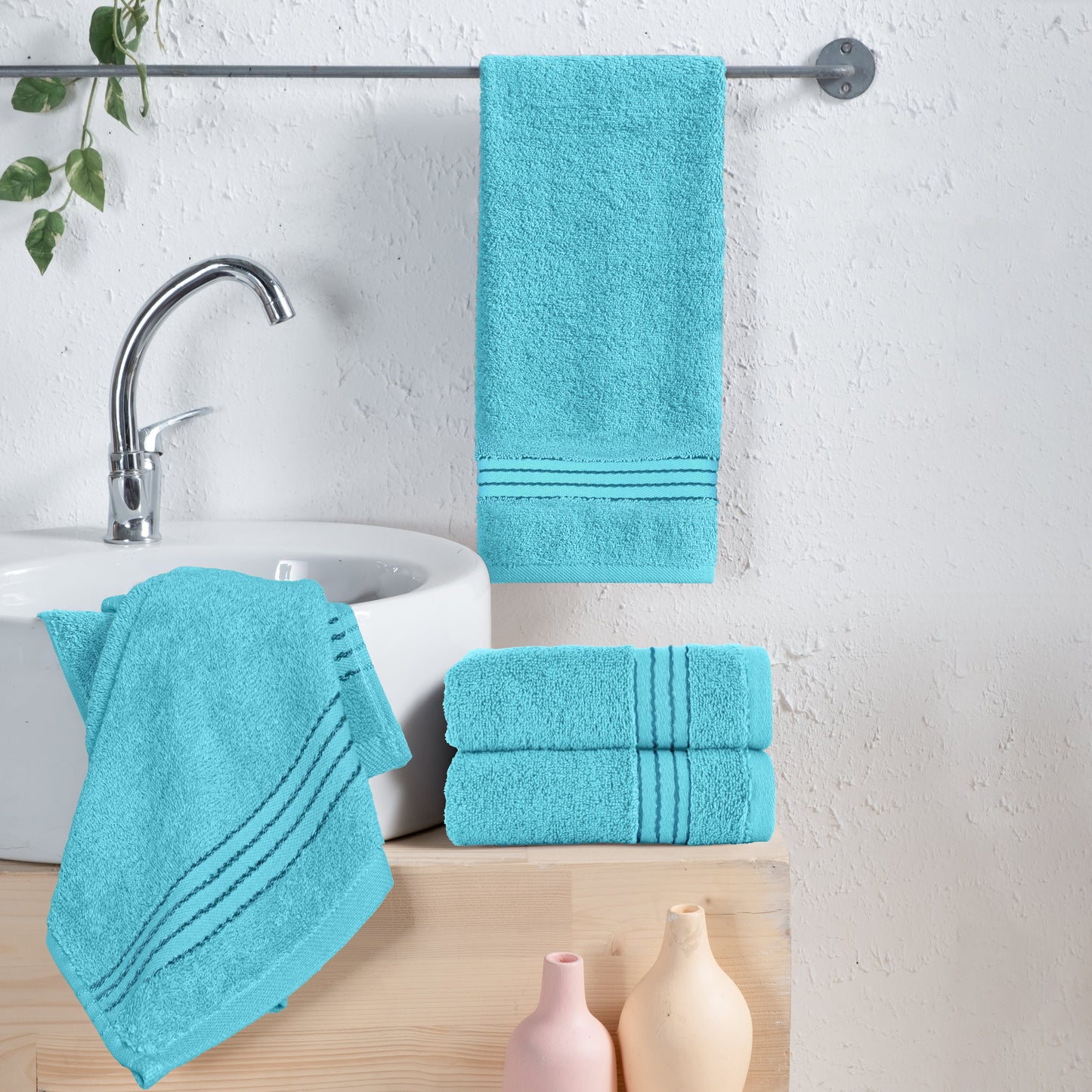 Mocassi 4 Pack Premium Turkish Cotton Hand Towel Set, 16 x 28 inch