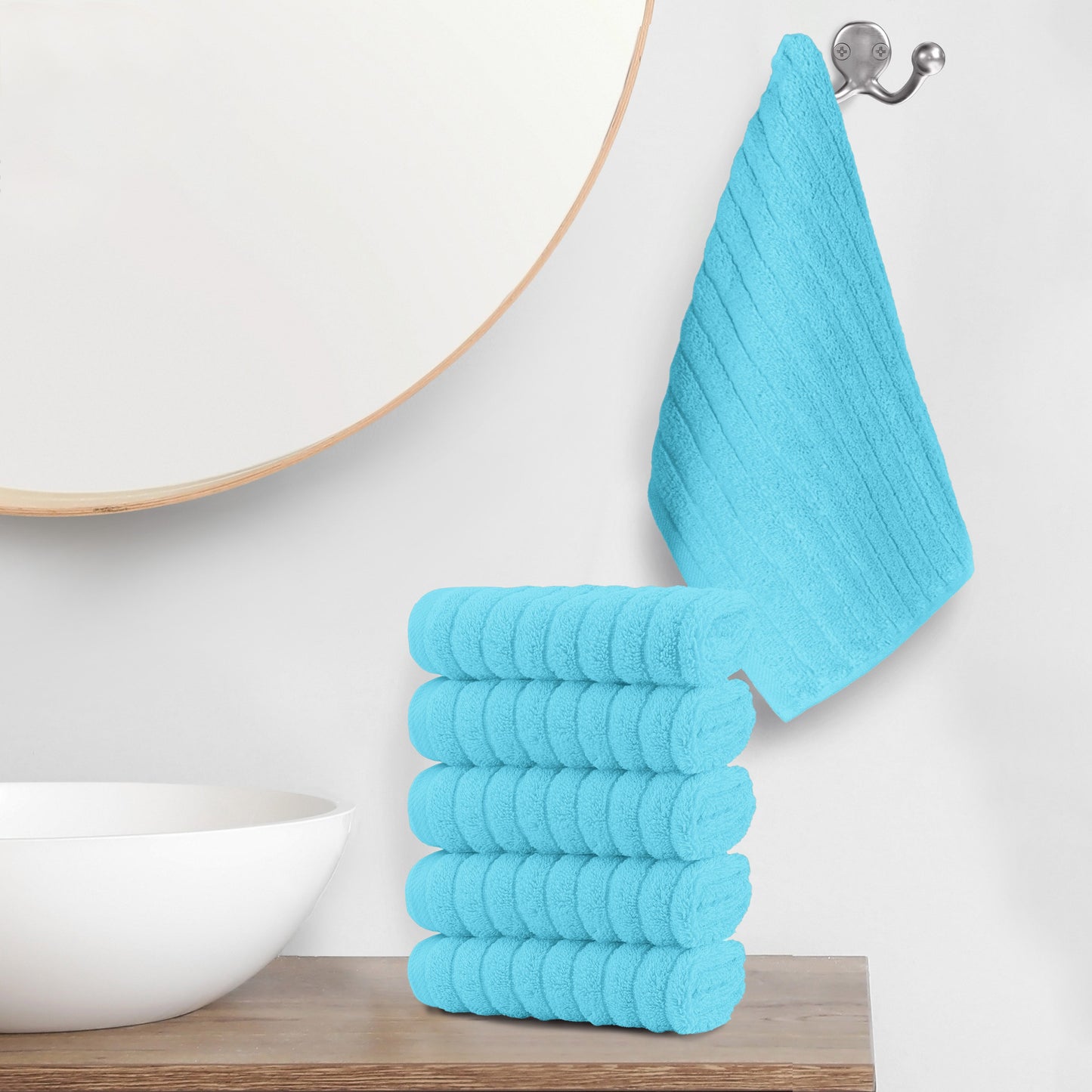 Mocassi 6-Pack Premium Turkish Cotton Corduroy Stripe Washcloths Set, 13 x 13 inch