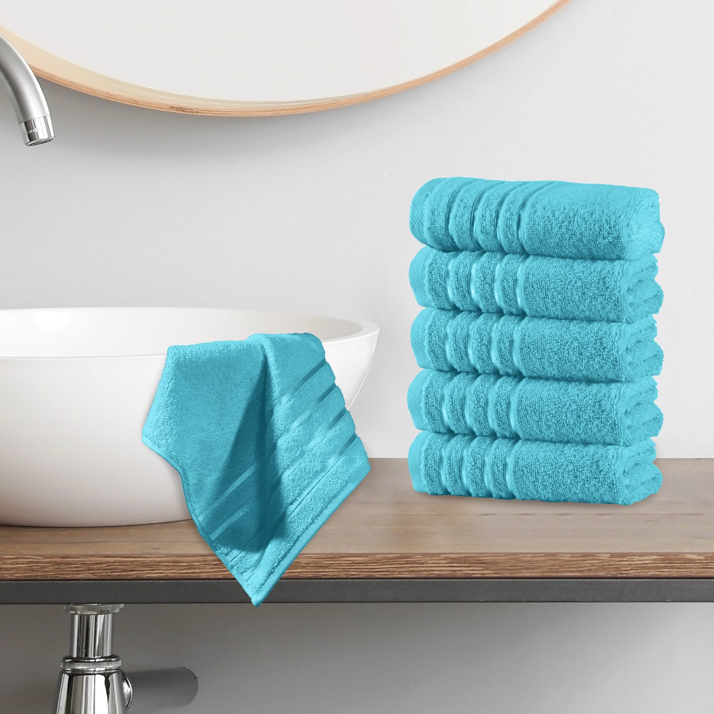 Mocassi 6-Pack Premium Turkish Cotton 4 Lines Stripe Washcloths Set, 13 x 13 inch