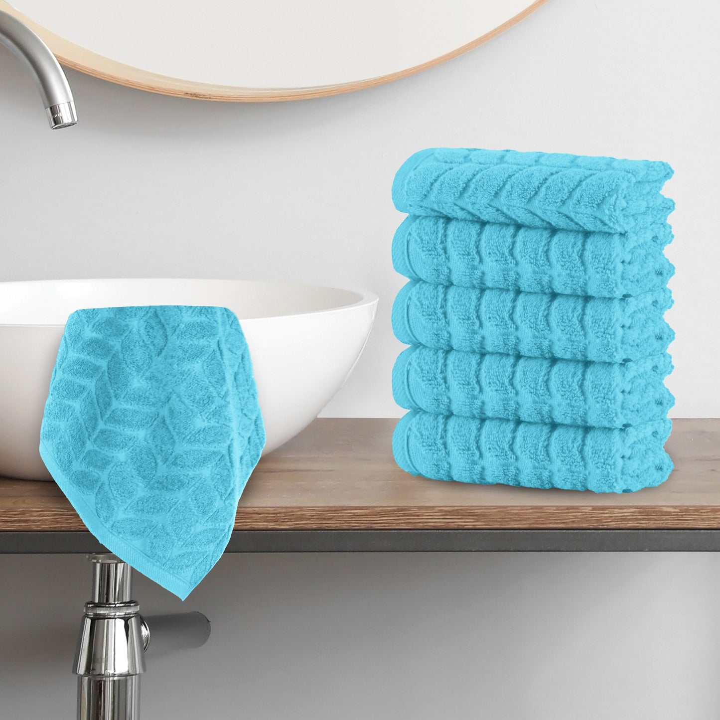 Mocassi 6-Pack Premium Turkish Cotton Braided Washcloths Set, 13 x 13 inch