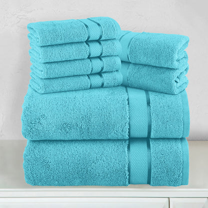Mocassi 8-Piece Turkish Cotton Towel Set, 4 Washcloths, 2 Hand Towels and 2 Bath Towels