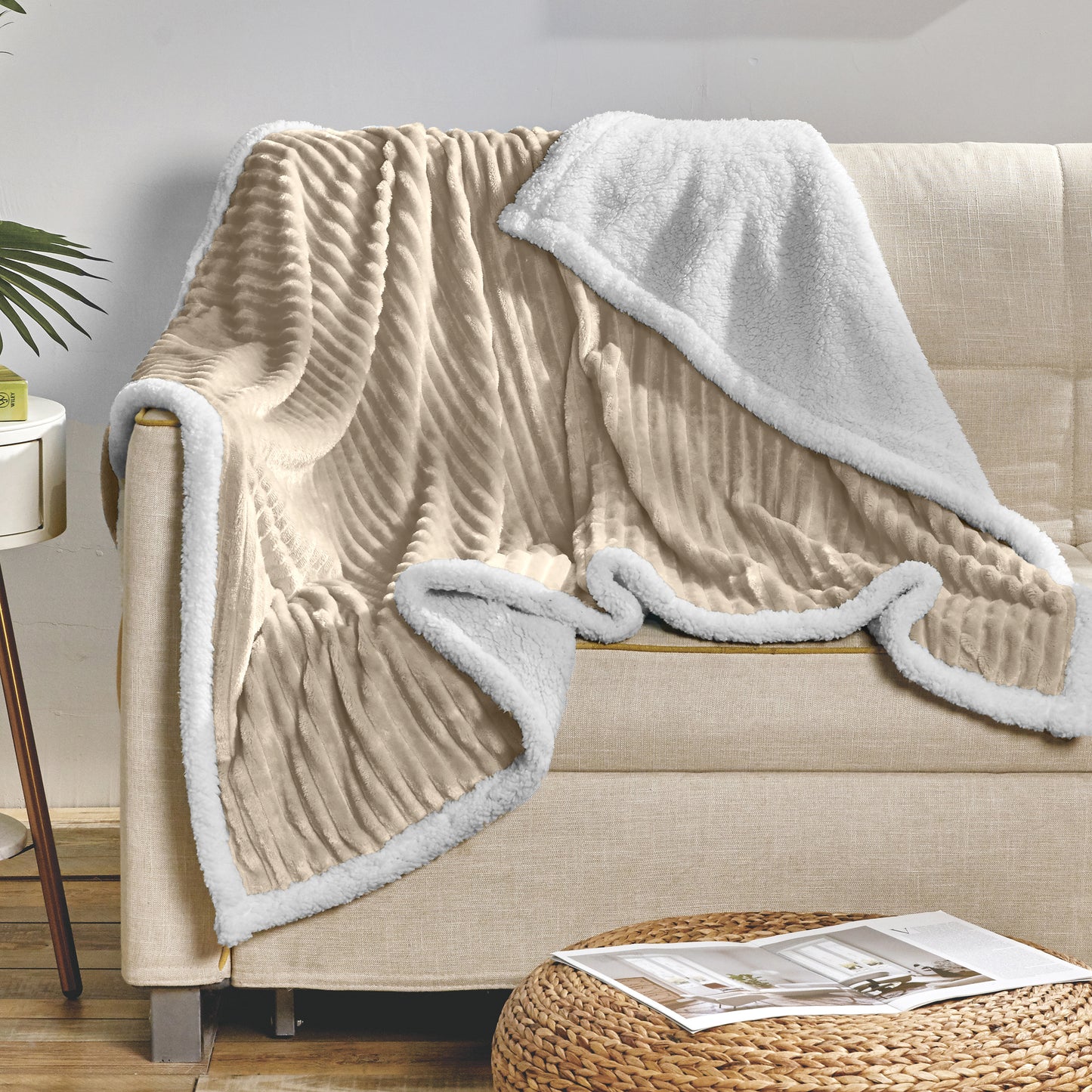 Mocassi Stripe Design  Luxury Micro-Sherpa Corduroy Blanket
