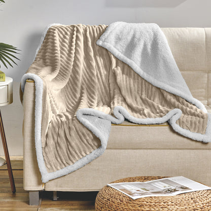 Mocassi Stripe Design  Luxury Micro-Sherpa Corduroy Blanket