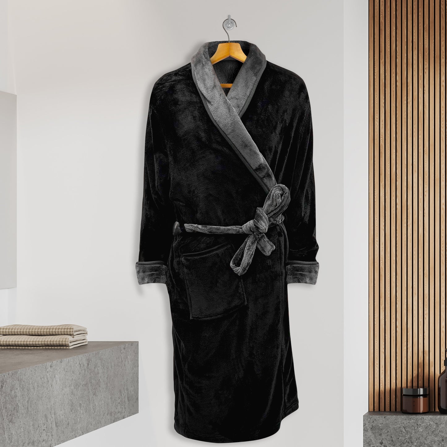 Mocassi Men Shawl Collar Velvet Fleece Long Bathrobe