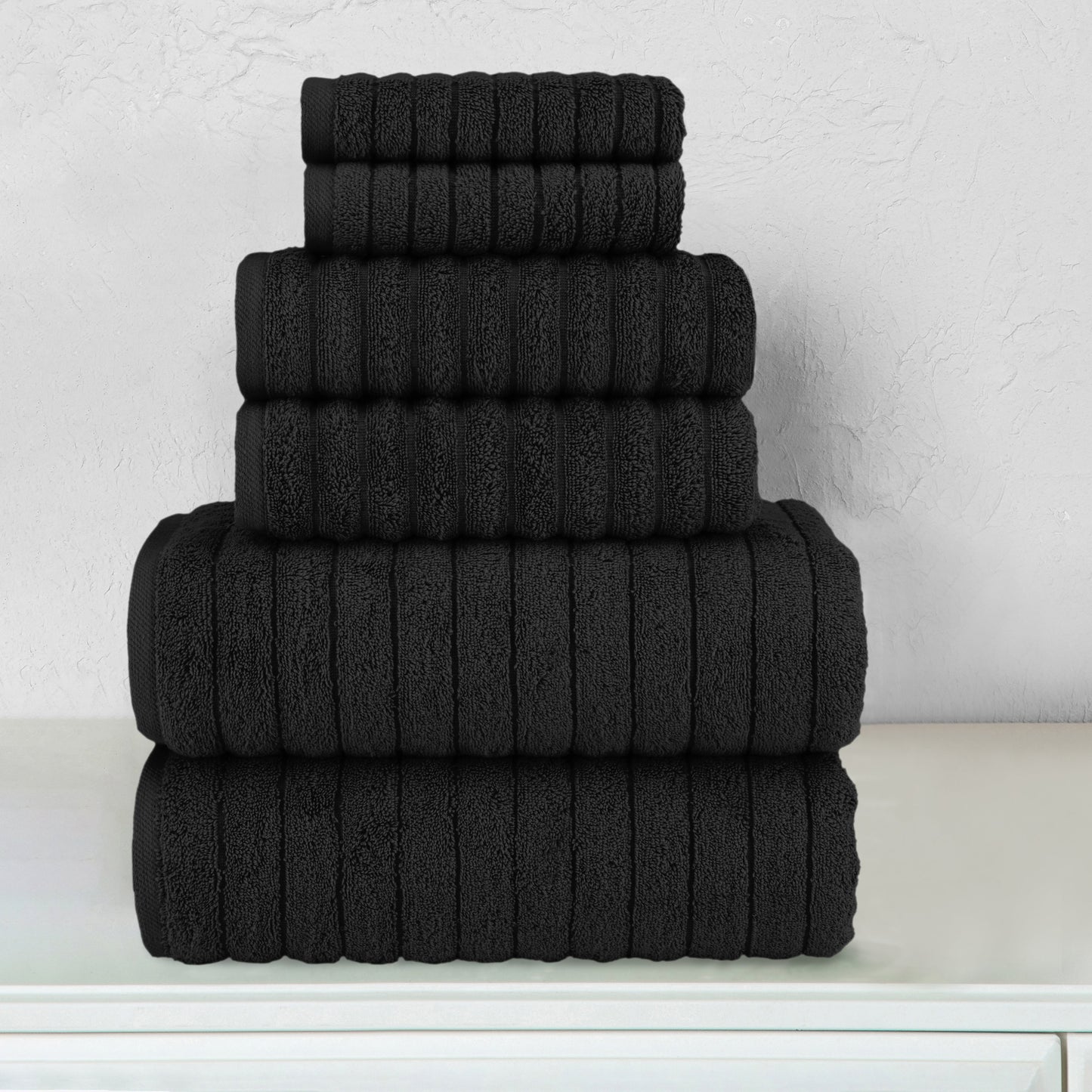 Mocassi 6-Piece Turkish Cotton Corduroy Towel Set, 2 Washcloths, 2 Hand Towels and 2 Bath Towels