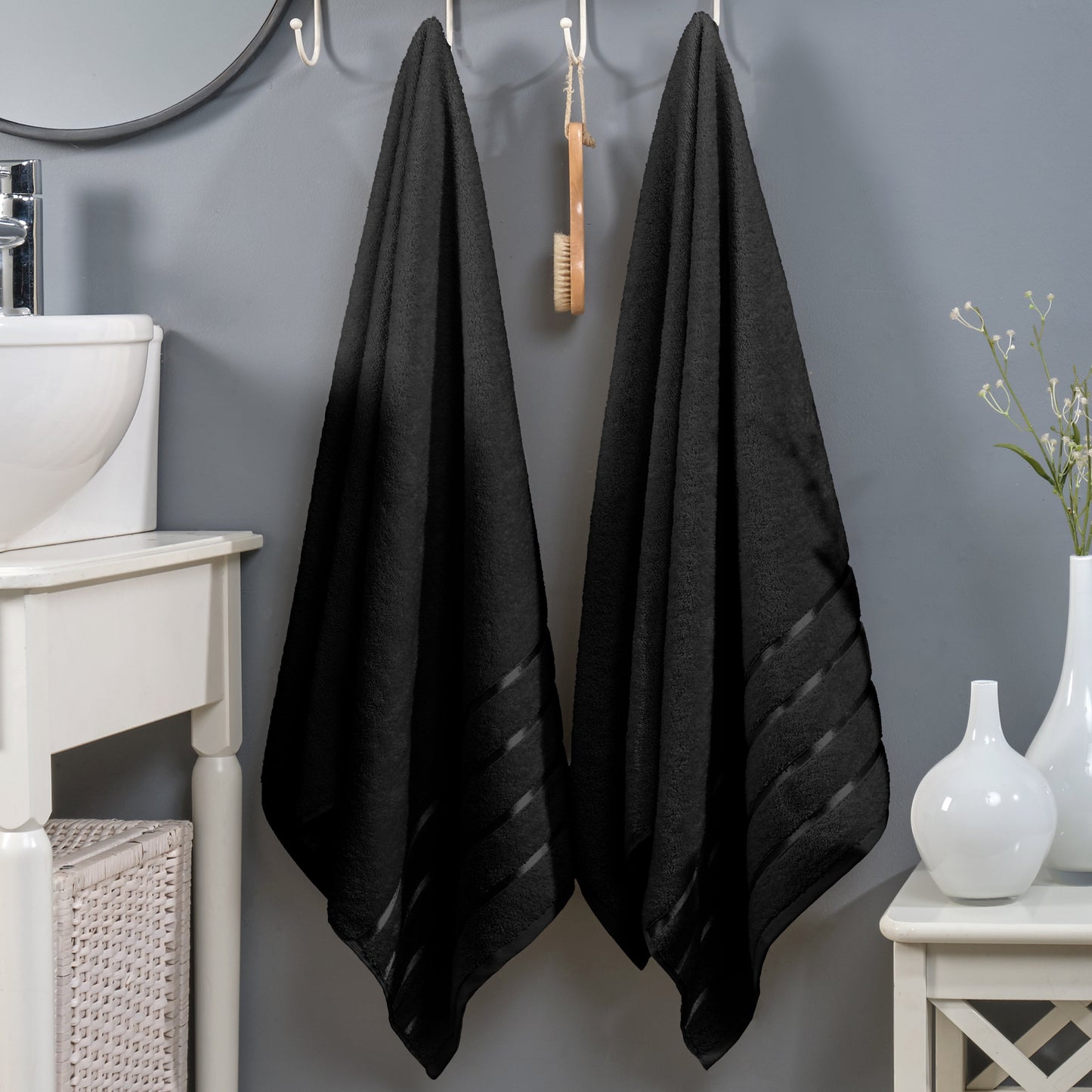 Mocassi 2-Pack Premium Turkish Cotton 4 Lines Stripe Bath Towel Set, 27 x 54 inch