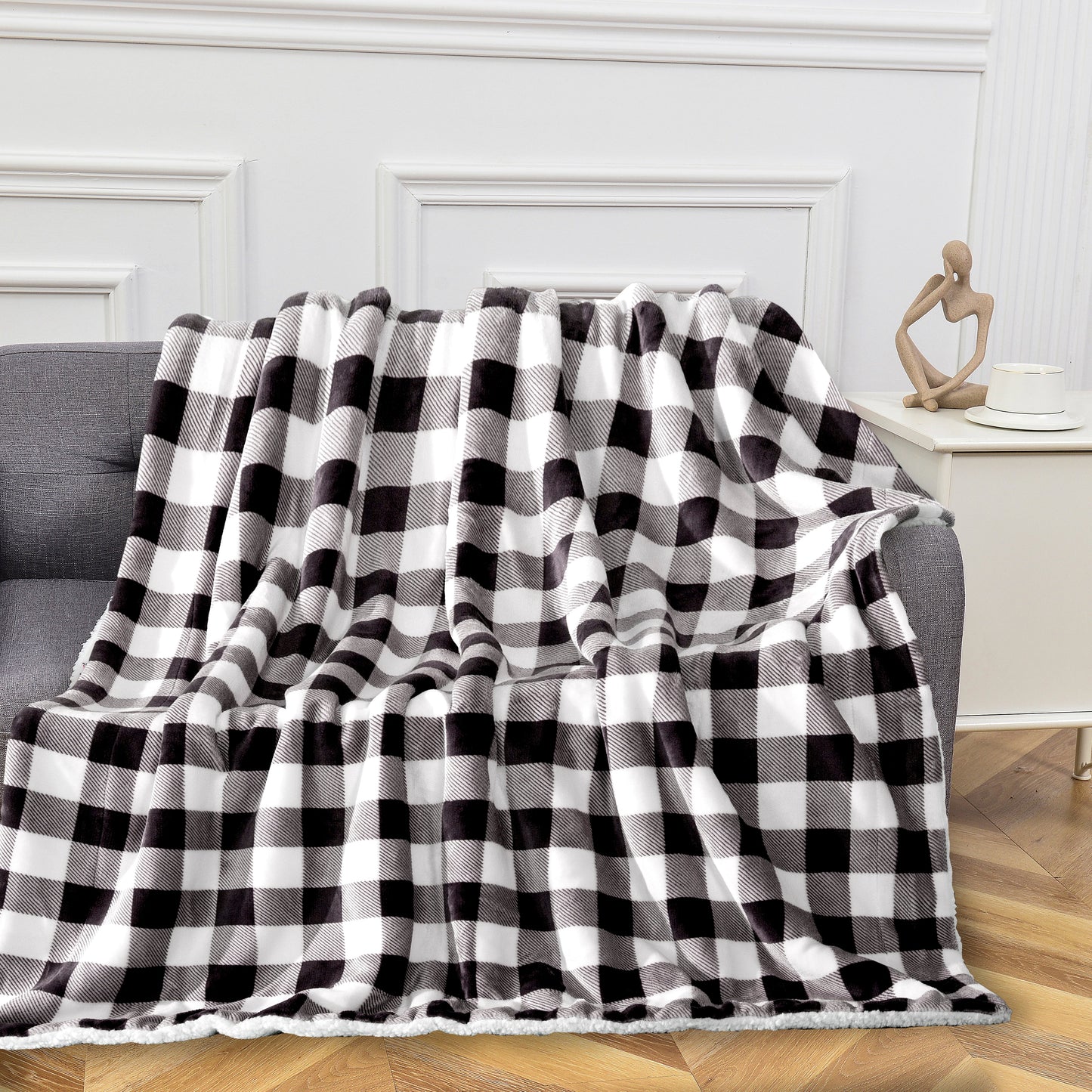 Mocassi Buffalo Plaid Flannel Fleece Sherpa Throw Blanket
