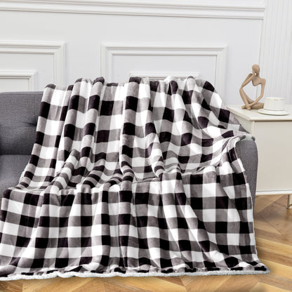 Mocassi Buffalo Plaid Flannel Fleece Sherpa Throw Blanket