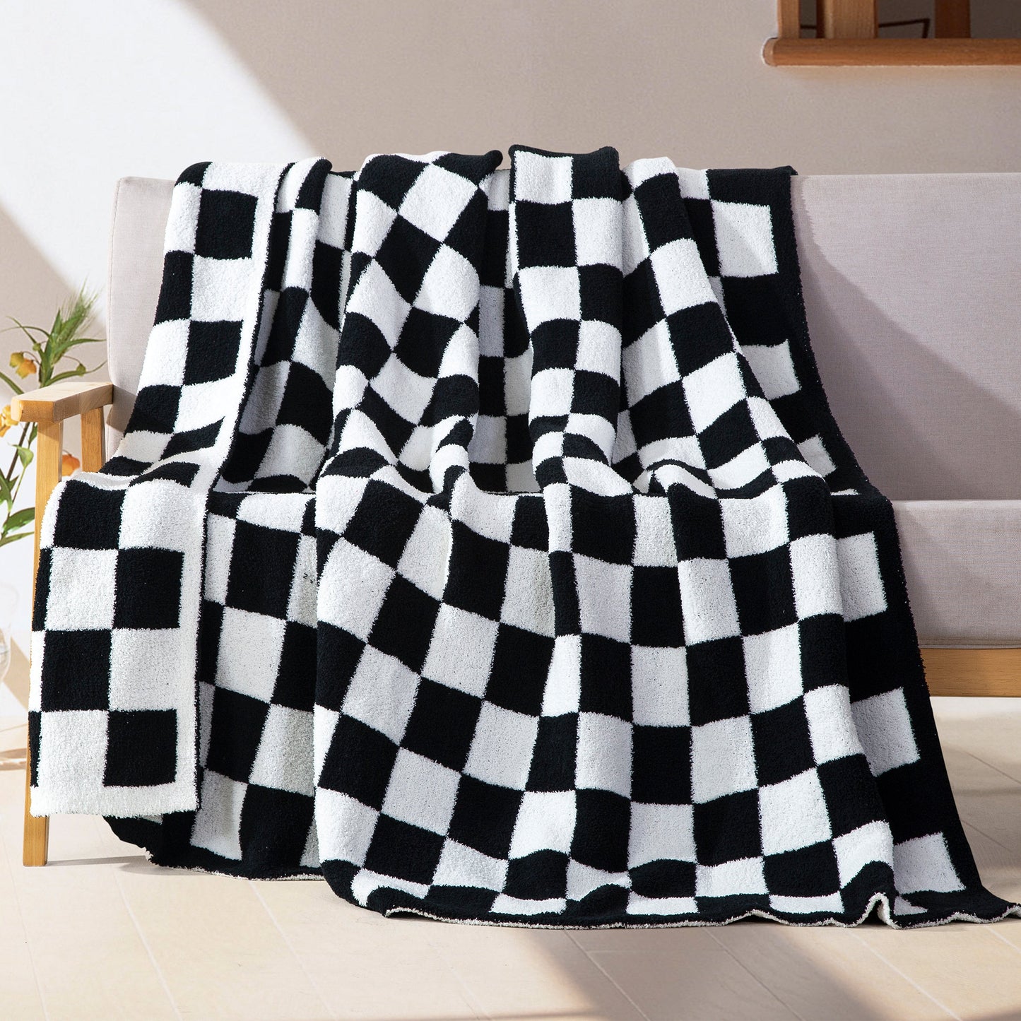 Mocassi 50" x 70"  Ultra Soft Checkered Knitted Throw Blanket