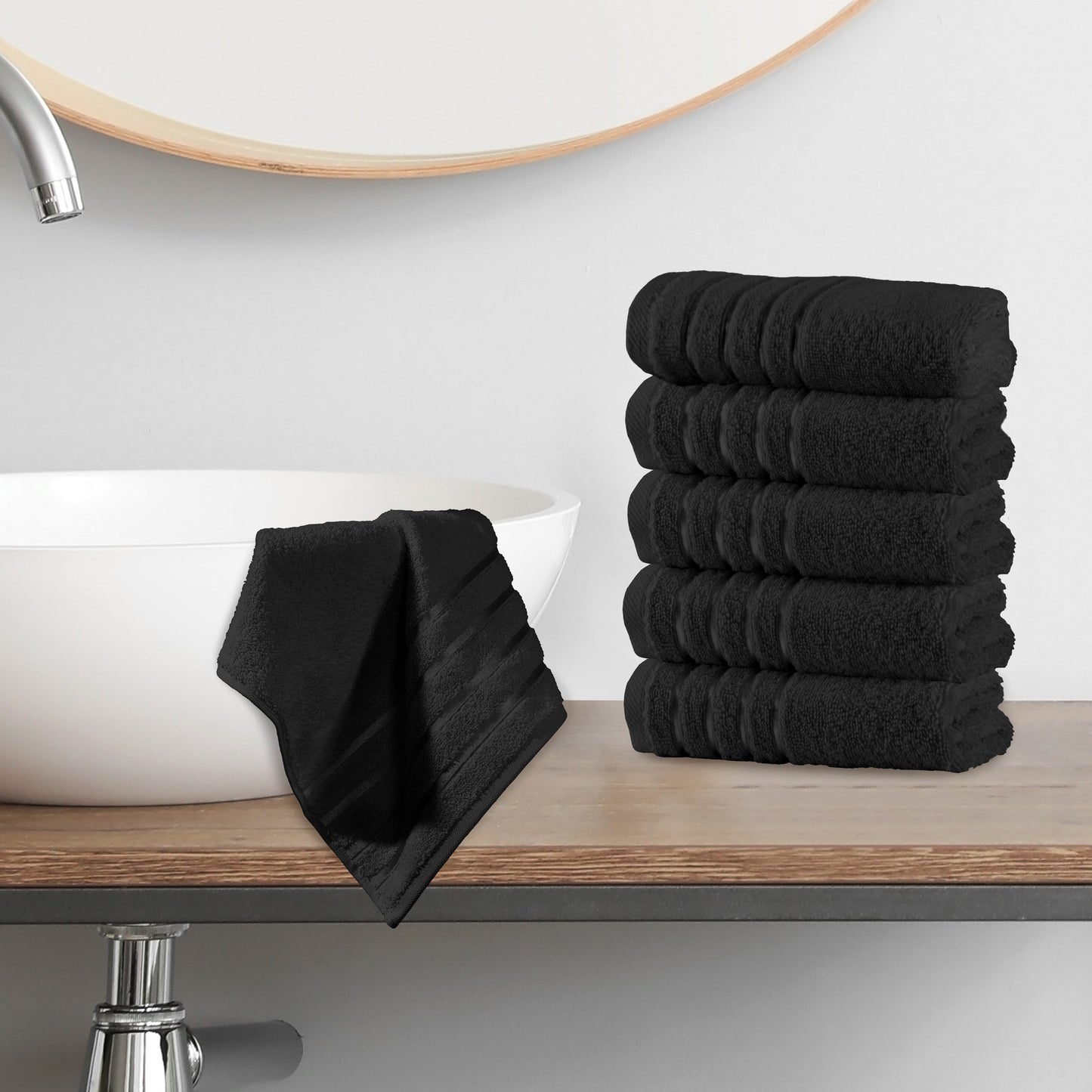 Mocassi 6-Pack Premium Turkish Cotton 4 Lines Stripe Washcloths Set, 13 x 13 inch