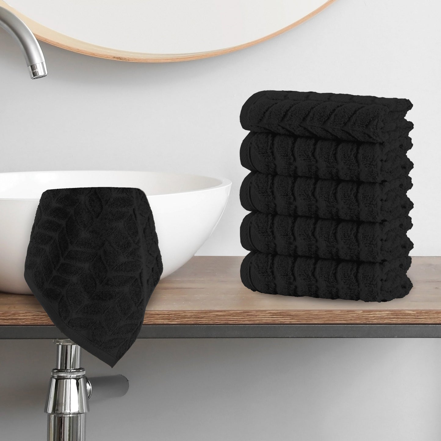 Mocassi 6-Pack Premium Turkish Cotton Braided Washcloths Set, 13 x 13 inch