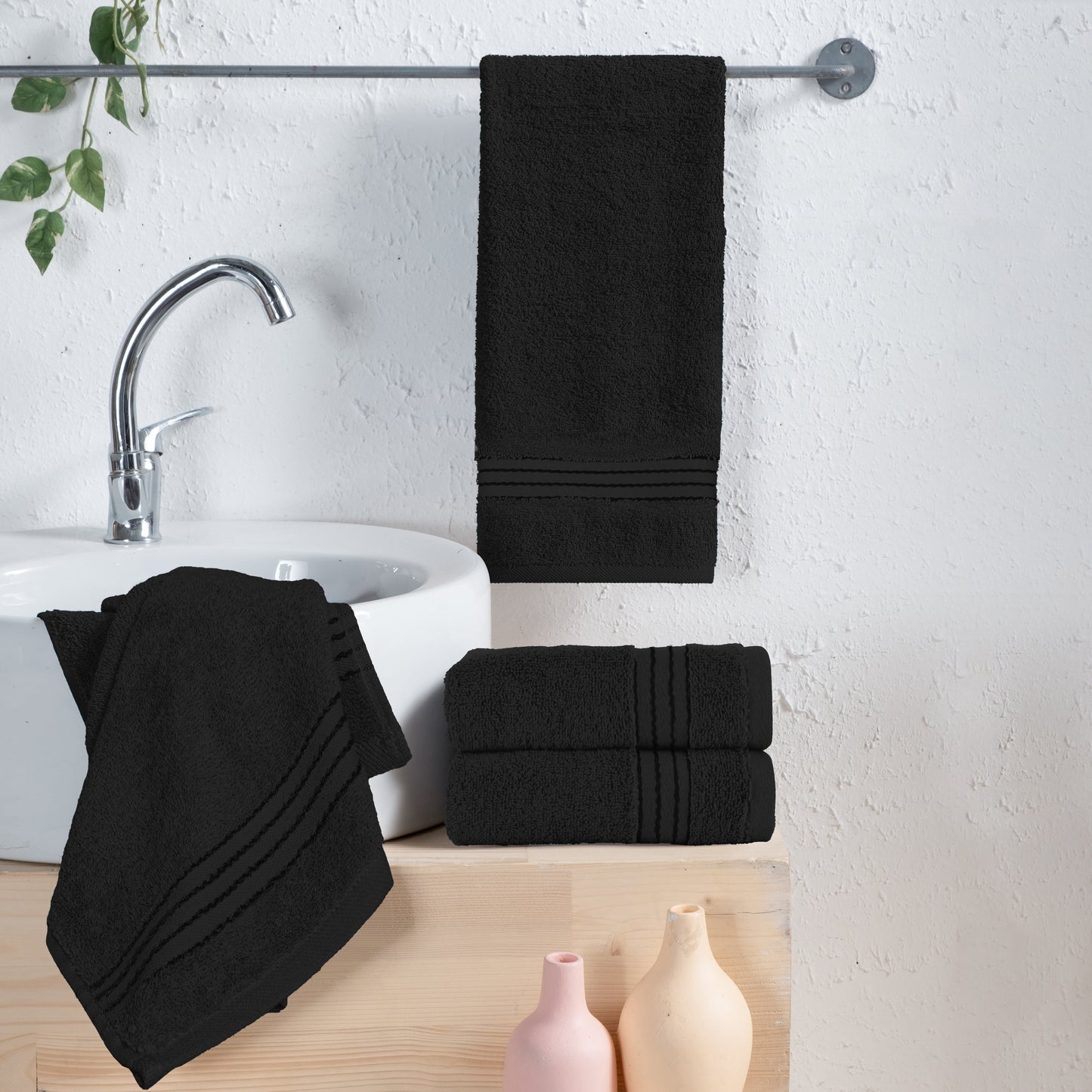 Mocassi 4 Pack Premium Turkish Cotton Hand Towel Set, 16 x 28 inch