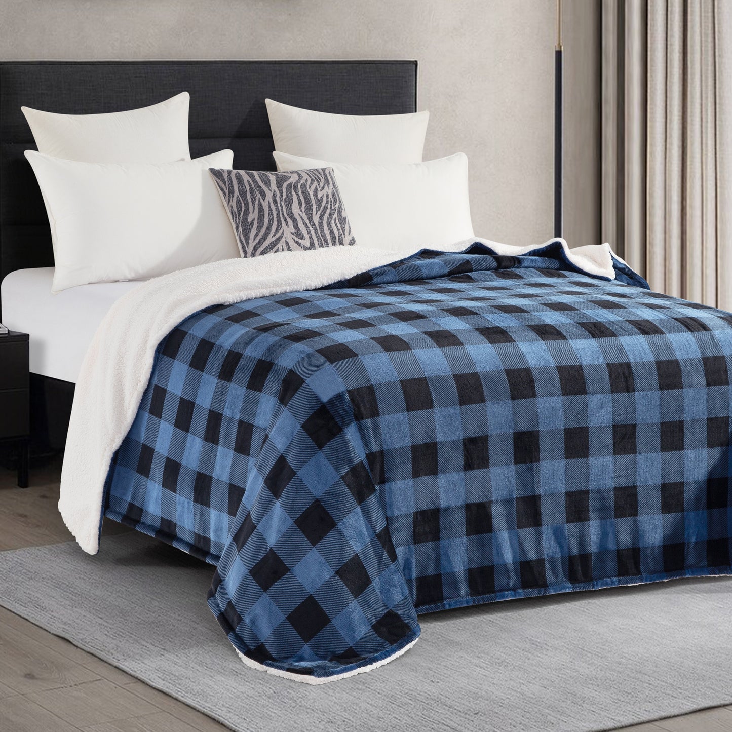 Mocassi Buffalo Plaid Flannel Fleece Sherpa Throw Blanket