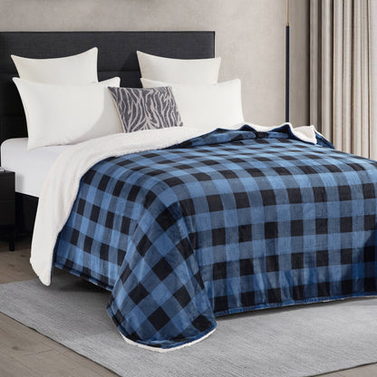 Mocassi Buffalo Plaid Flannel Fleece Sherpa Throw Blanket