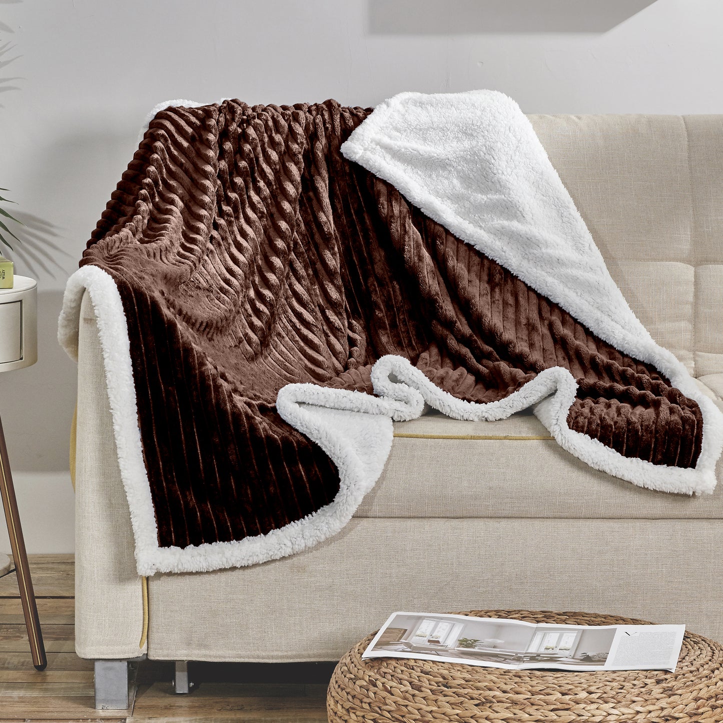 Mocassi Stripe Design  Luxury Micro-Sherpa Corduroy Blanket