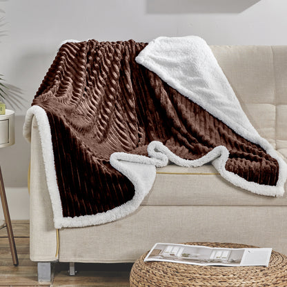 Mocassi Stripe Design  Luxury Micro-Sherpa Corduroy Blanket