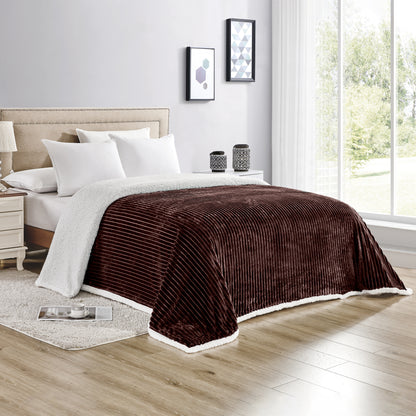 Mocassi Stripe Design  Luxury Micro-Sherpa Corduroy Blanket