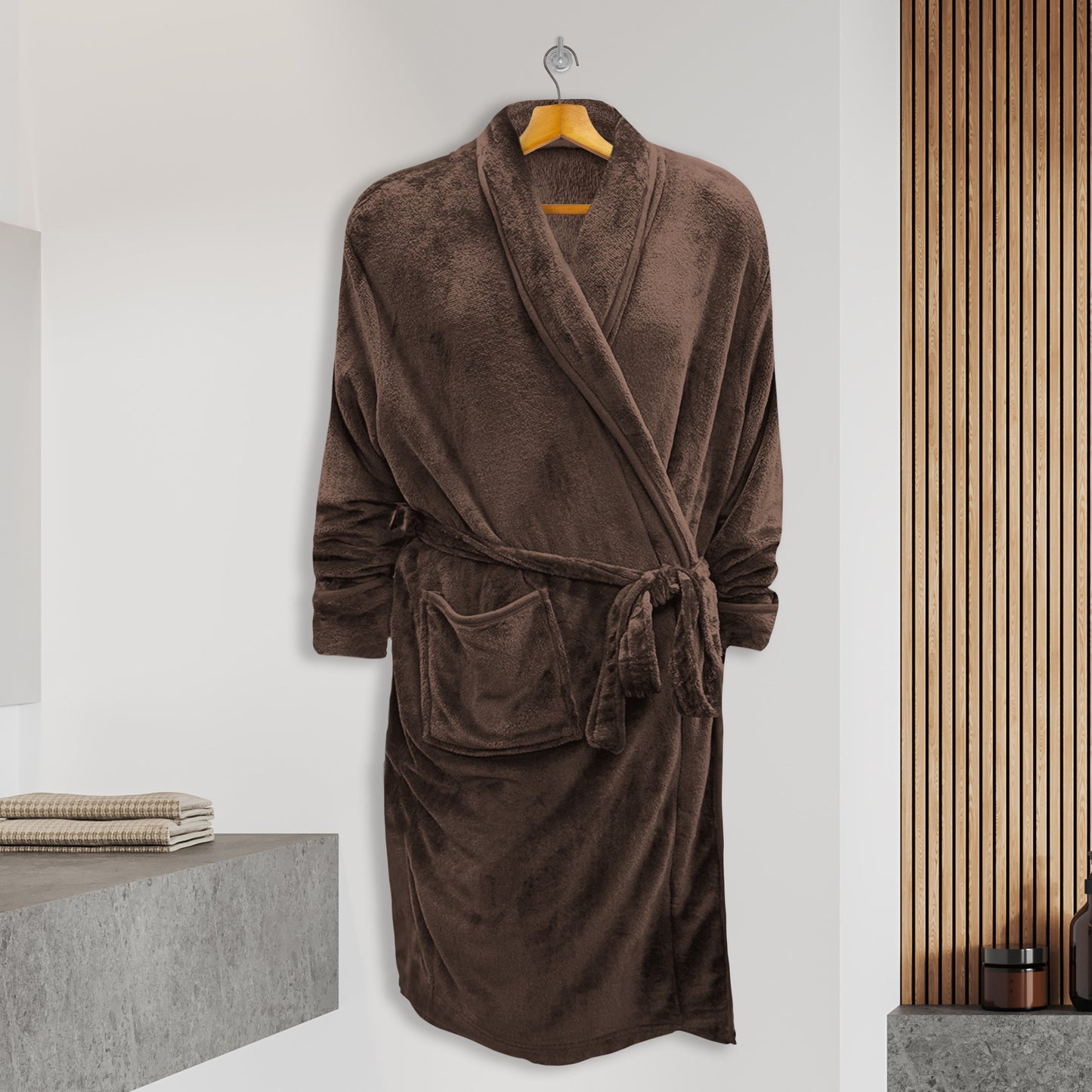 Mocassi Men Shawl Collar Velvet Fleece Long Bathrobe
