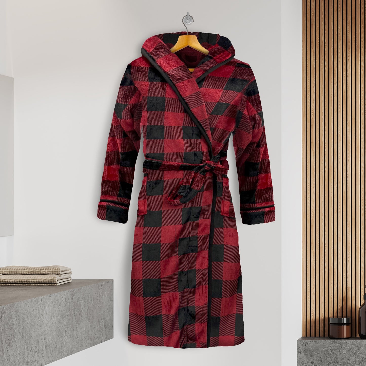 Mocassi Men Hooded Velvet Fleece Long Bathrobe