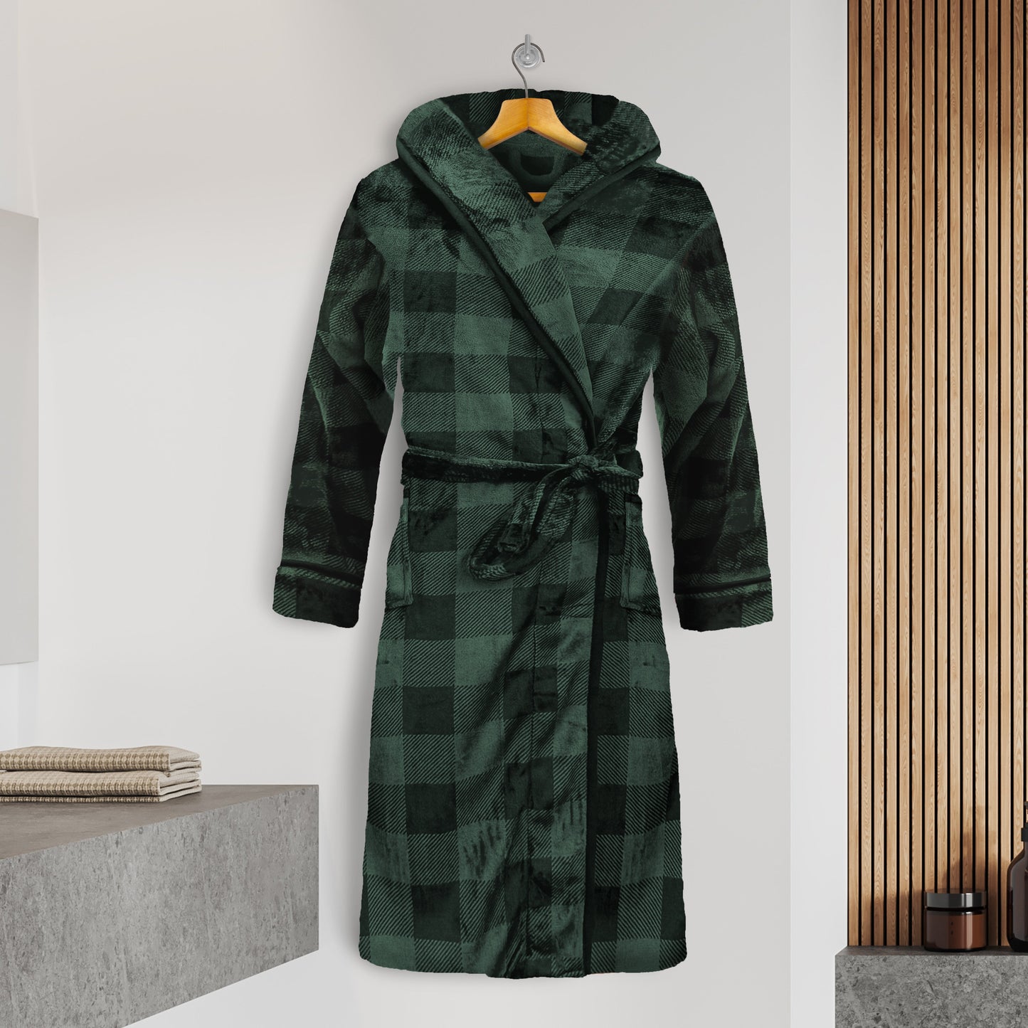 Mocassi Men Hooded Velvet Fleece Long Bathrobe