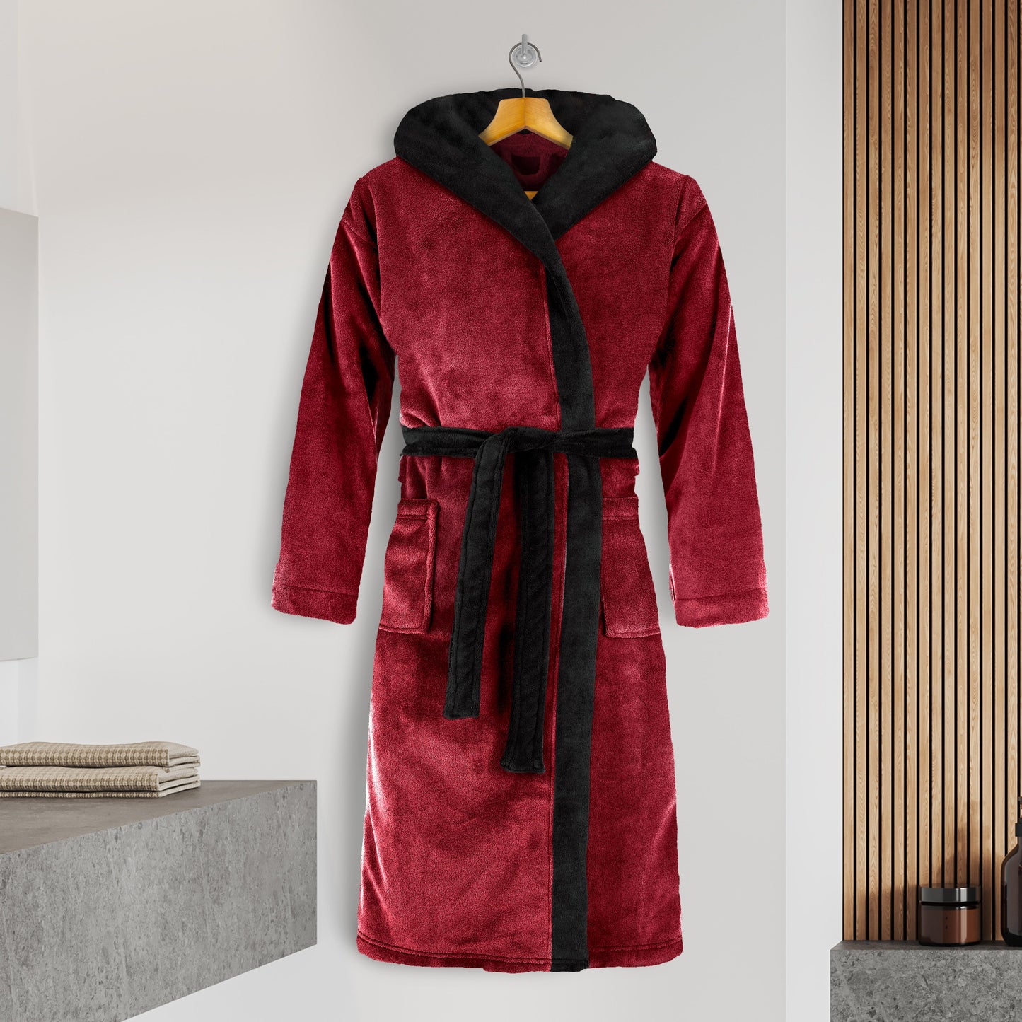 Mocassi Men Hooded Velvet Fleece Long Bathrobe