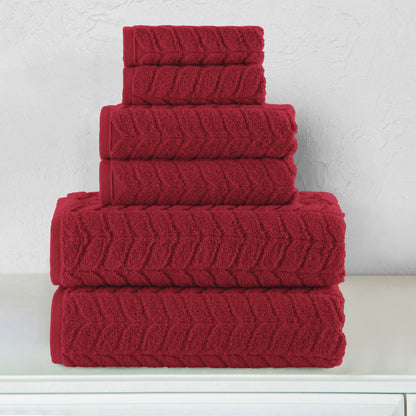 Mocassi 6-Piece Turkish Cotton Braided Towel Set, 2 Washcloths, 2 Hand Towels and 2 Bath Towels