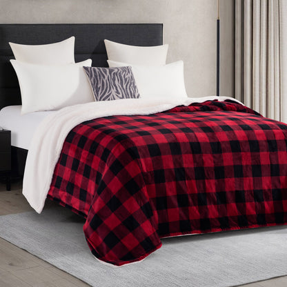 Mocassi Buffalo Plaid Flannel Fleece Sherpa Throw Blanket