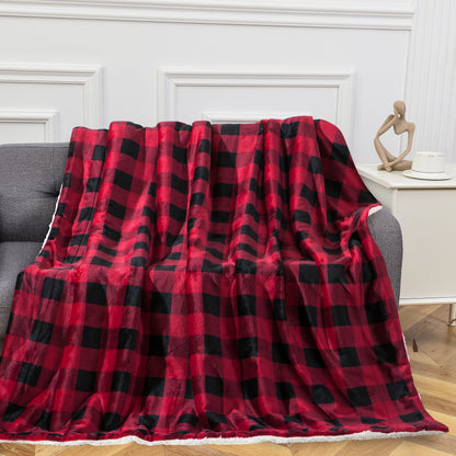 Mocassi Buffalo Plaid Flannel Fleece Sherpa Throw Blanket