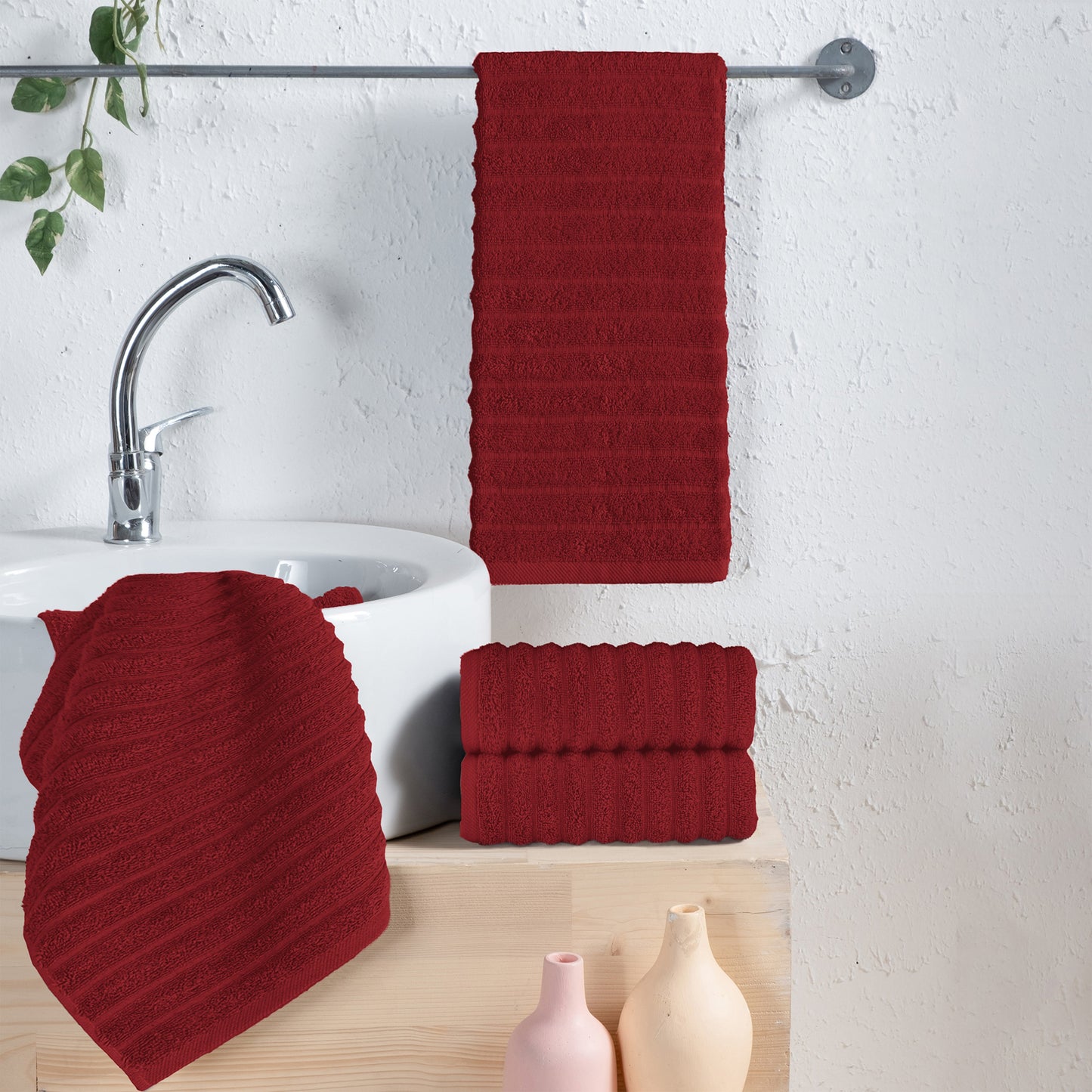 Mocassi 4-Pack Premium Turkish Cotton Corduroy Stripe Hand Towel Set, 16 x 28 inch