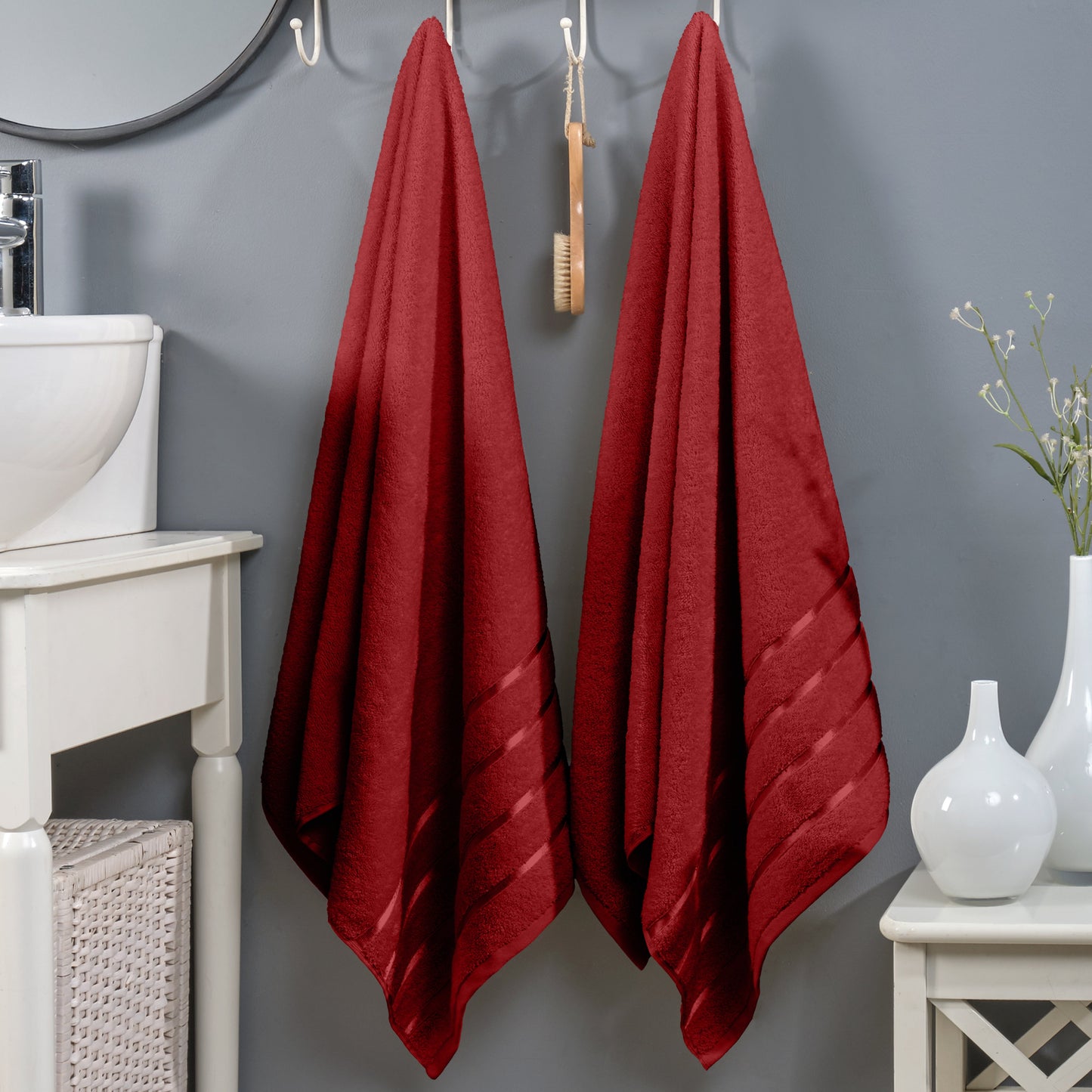 Mocassi 2-Pack Premium Turkish Cotton 4 Lines Stripe Bath Towel Set, 27 x 54 inch