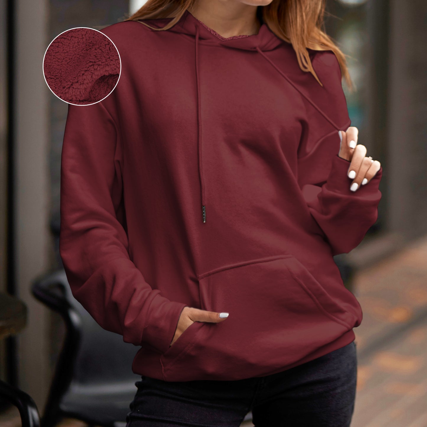 Mocassi Women Casual Sherpa-Lined Cotton Hoodie