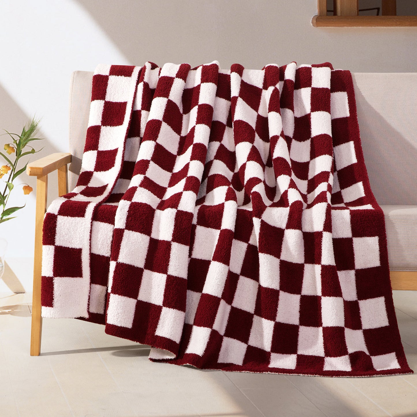 Mocassi 50" x 70"  Ultra Soft Checkered Knitted Throw Blanket