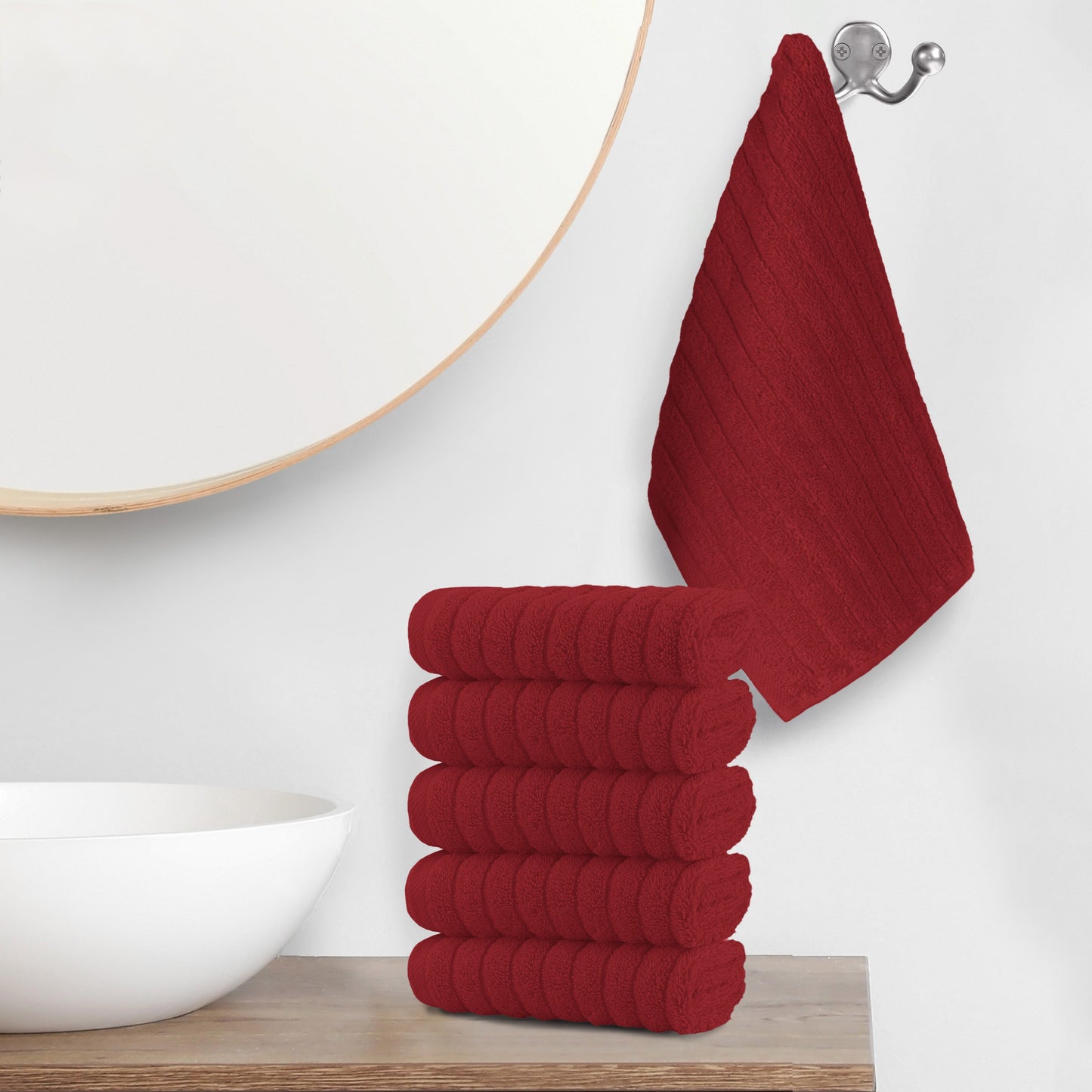Mocassi 6-Pack Premium Turkish Cotton Corduroy Stripe Washcloths Set, 13 x 13 inch