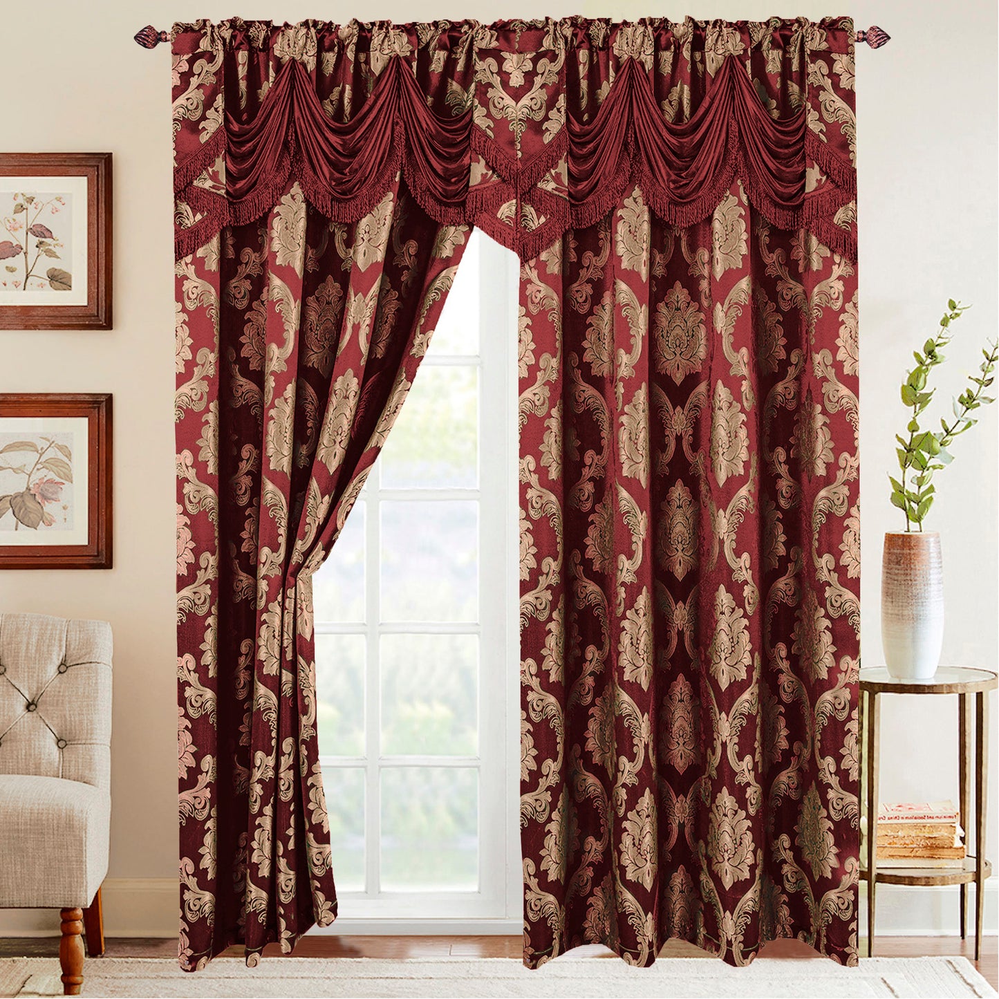 Mocassi Set of 2 Nesreen Jacquard Look Curtain Panels - 54" W x 84" L