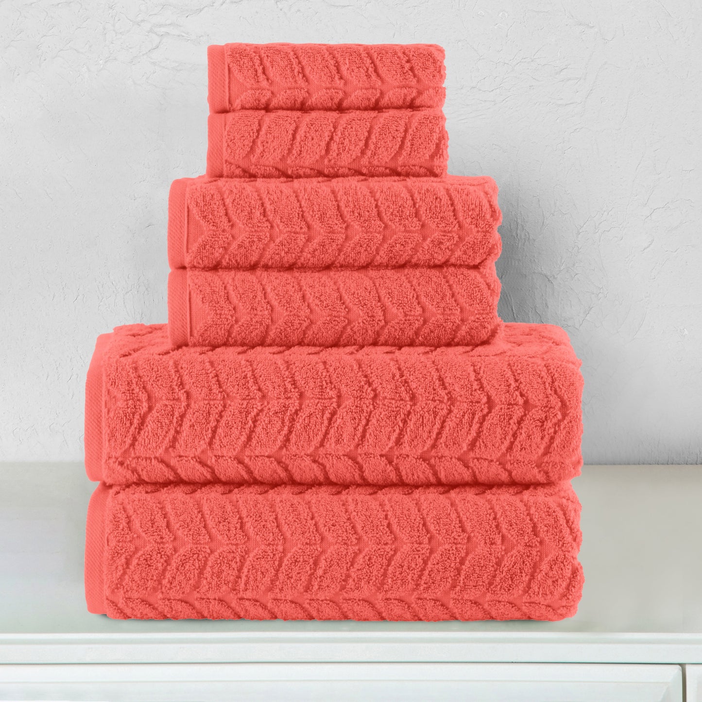 Mocassi 6-Piece Turkish Cotton Braided Towel Set, 2 Washcloths, 2 Hand Towels and 2 Bath Towels