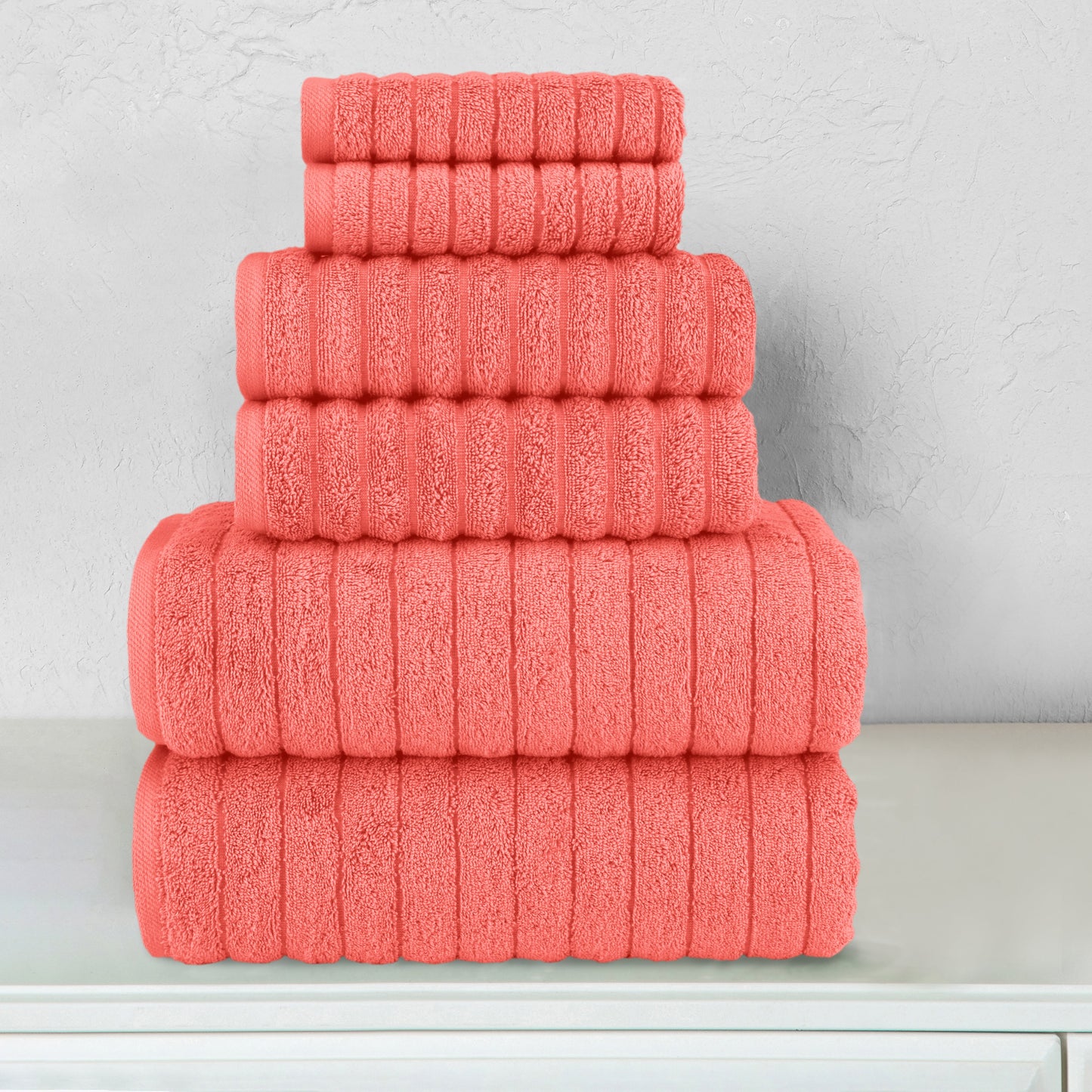 Mocassi 6-Piece Turkish Cotton Corduroy Towel Set, 2 Washcloths, 2 Hand Towels and 2 Bath Towels