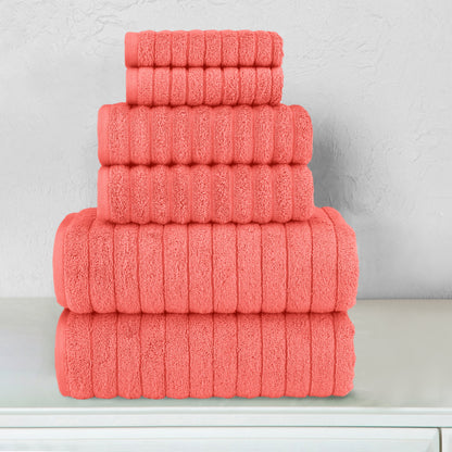 Mocassi 6-Piece Turkish Cotton Corduroy Towel Set, 2 Washcloths, 2 Hand Towels and 2 Bath Towels