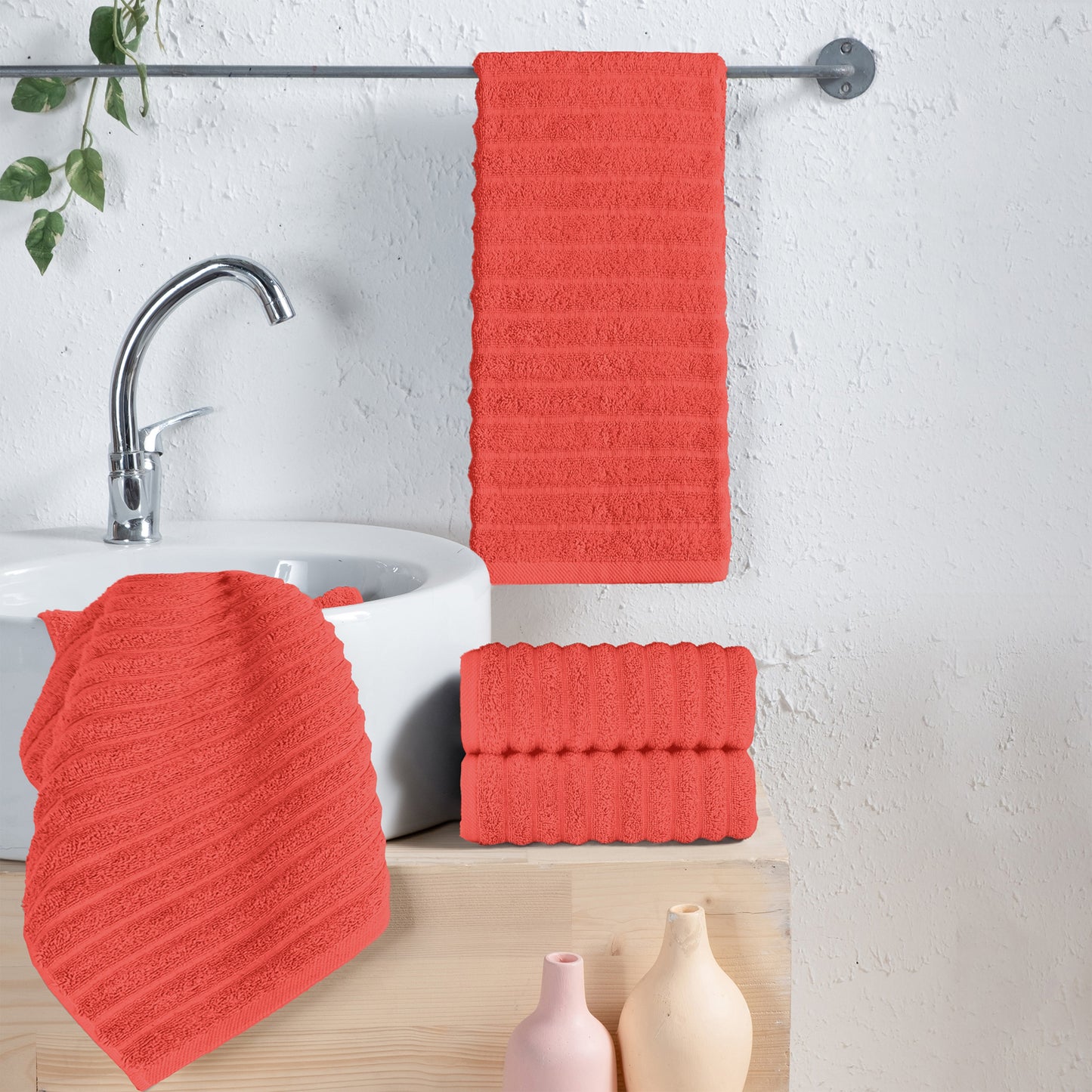 Mocassi 4-Pack Premium Turkish Cotton Corduroy Stripe Hand Towel Set, 16 x 28 inch