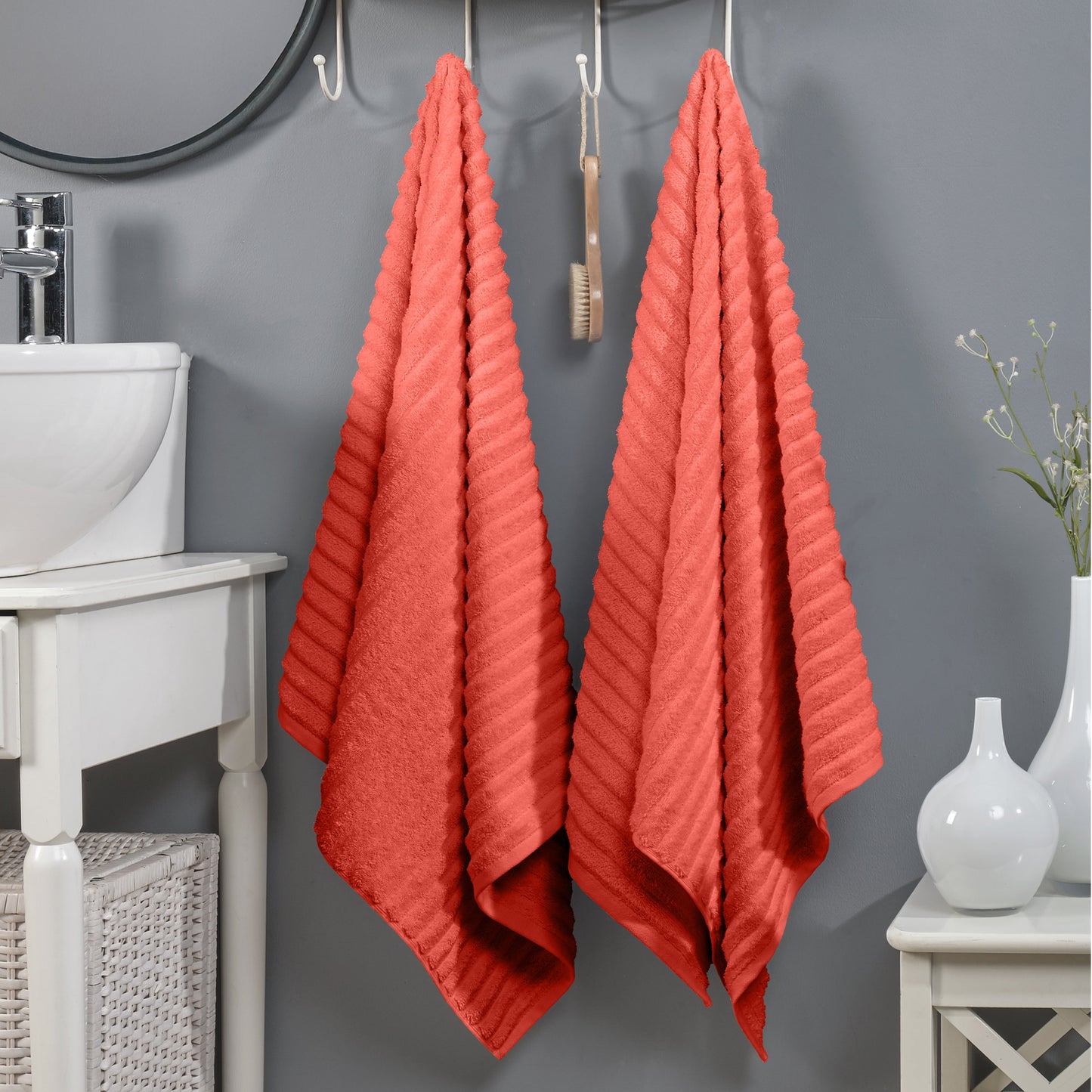 Mocassi 2-Pack Premium Turkish Cotton Corduroy Stripe Bath Towel Set, 27 x 54 inch