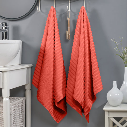 Mocassi 2-Pack Premium Turkish Cotton Corduroy Stripe Bath Towel Set, 27 x 54 inch