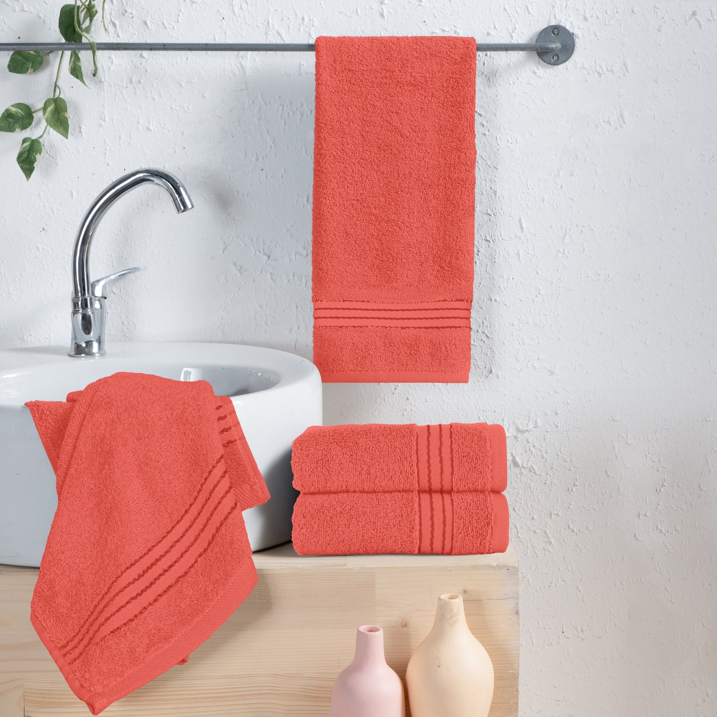 Mocassi 4 Pack Premium Turkish Cotton Hand Towel Set, 16 x 28 inch