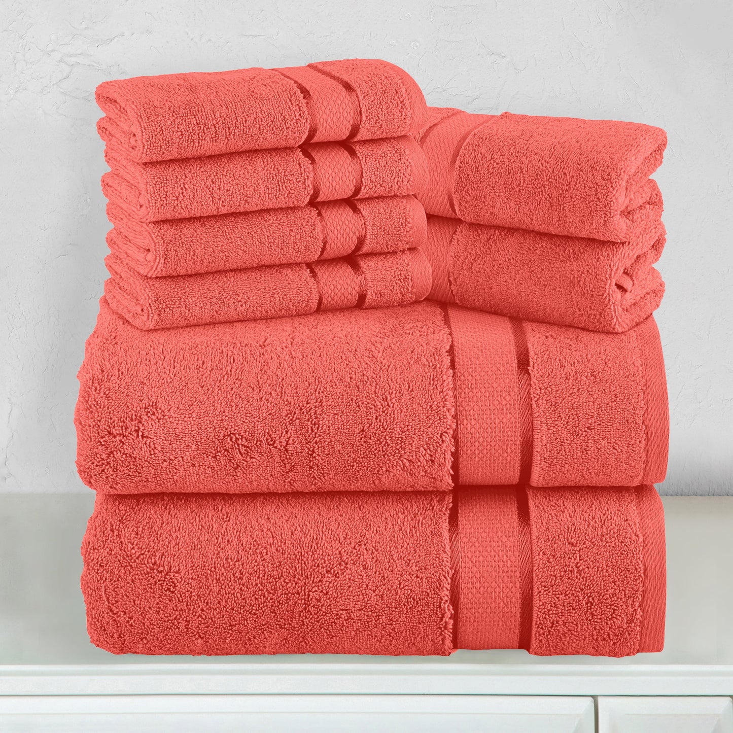 Mocassi 8-Piece Turkish Cotton Towel Set, 4 Washcloths, 2 Hand Towels and 2 Bath Towels